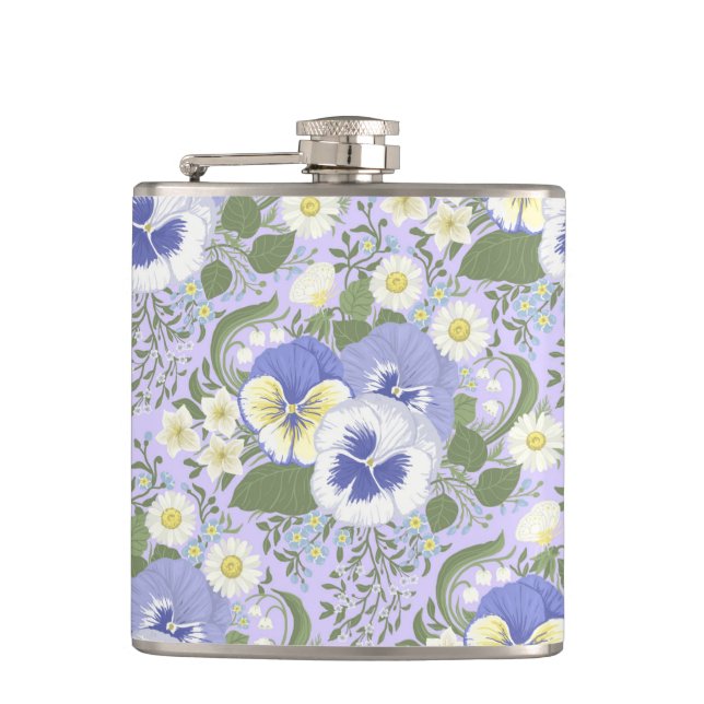 Spring Garden flowers on lavender Flask (Front)