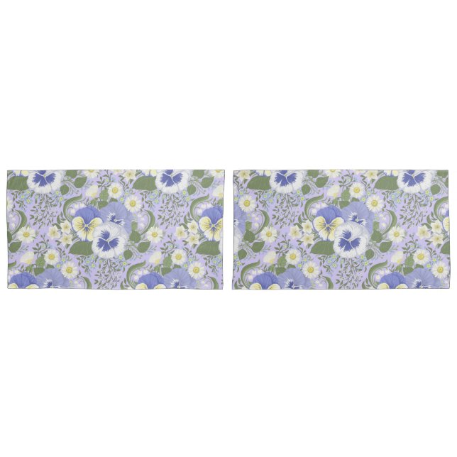 Spring Garden flowers on lavender Pillow Case (Front-Set)