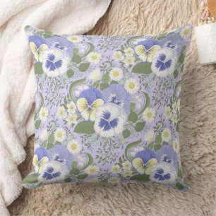 Spring Garden flowers on lavender Throw Pillow