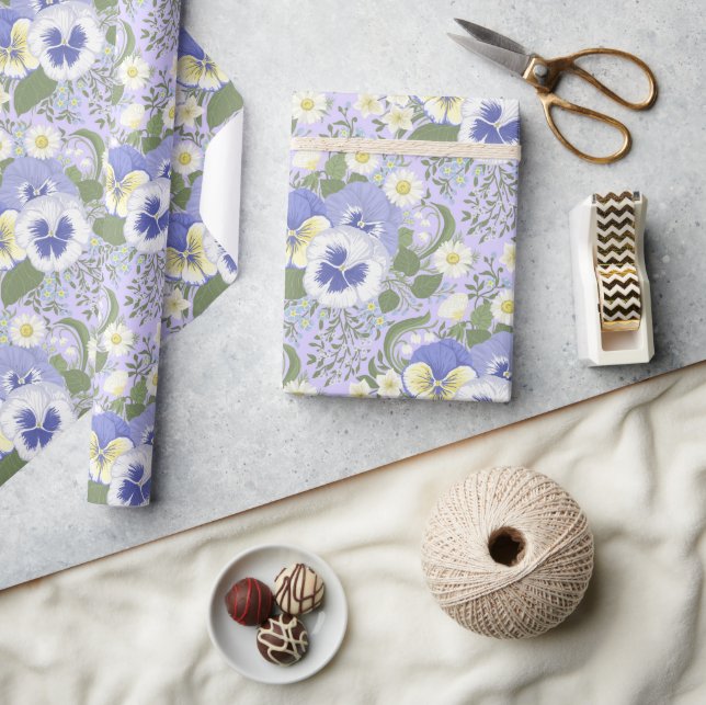 Spring Garden flowers on lavender Wrapping Paper (Crafts)