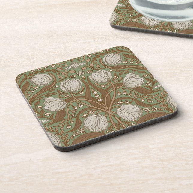 Spring Garden flowers on sage Beverage Coaster (Left Side)