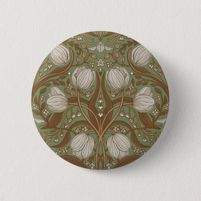 Spring Garden flowers on sage Button (Front)