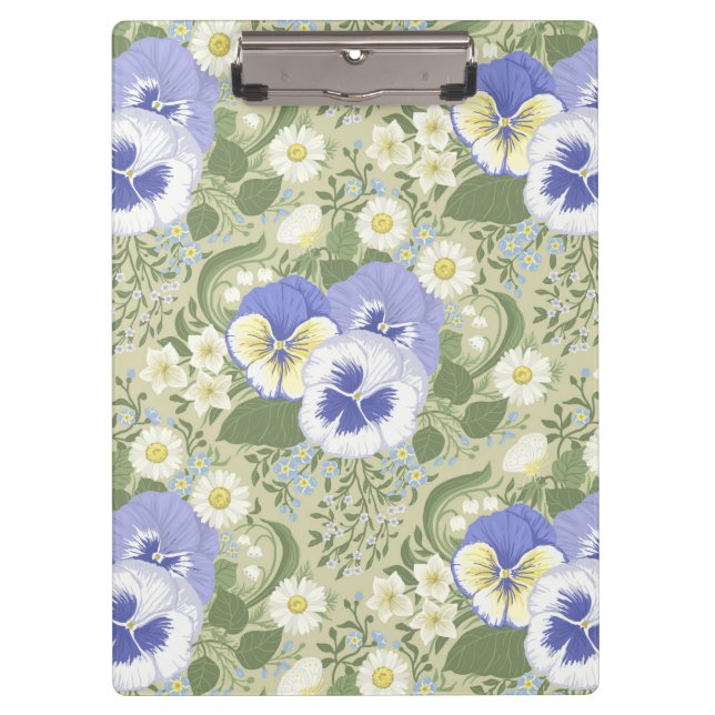 Spring Garden flowers on sage Clipboard (Front)