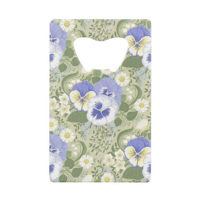 Spring Garden flowers on sage Credit Card Bottle Opener (Front)