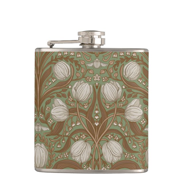 Spring Garden flowers on sage Flask (Front)