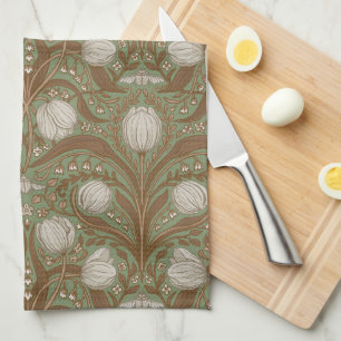 Spring Garden flowers on sage Kitchen Towel