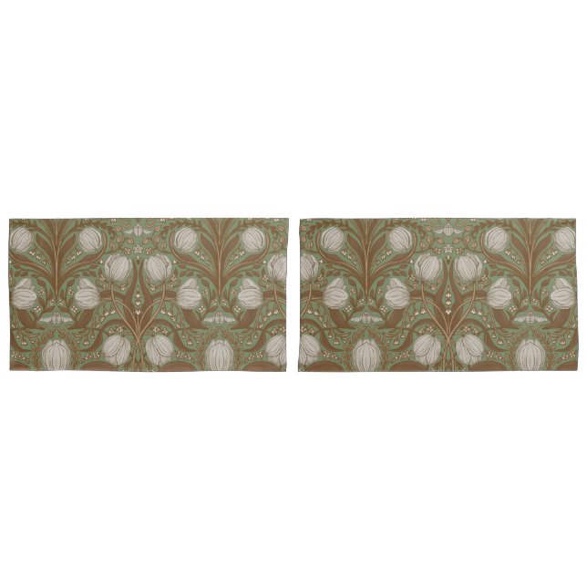 Spring Garden flowers on sage Pillow Case (Front-Set)