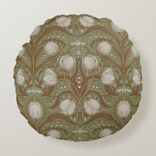 Spring Garden flowers on sage Round Pillow