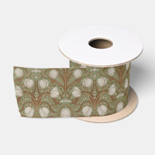 Spring Garden flowers on sage Satin Ribbon