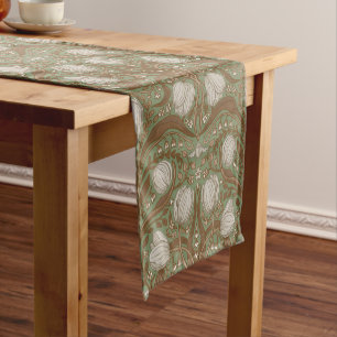Spring Garden flowers on sage Short Table Runner