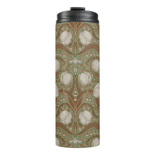 Spring Garden flowers on sage Thermal Tumbler (Front)