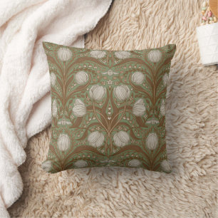 Spring Garden flowers on sage Throw Pillow