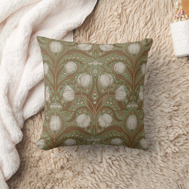 Spring Garden flowers on sage Throw Pillow (Blanket)