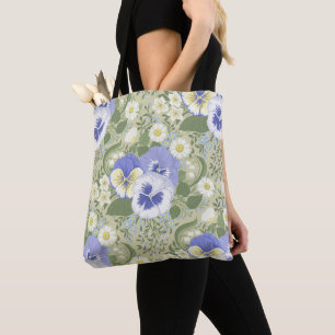 Spring Garden flowers on sage Tote Bag