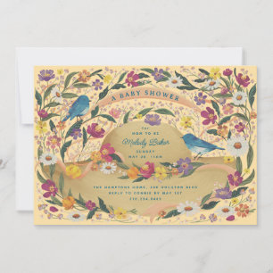 Spring Garden Flowers Sun Hat Yellow Baby Shower Invitation