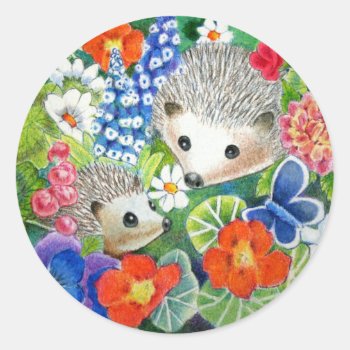 Spring Garden Hedgehogs Stickers by goldersbug at Zazzle