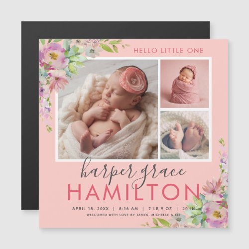 Spring Garden Magnetic Photo Birth Announcement