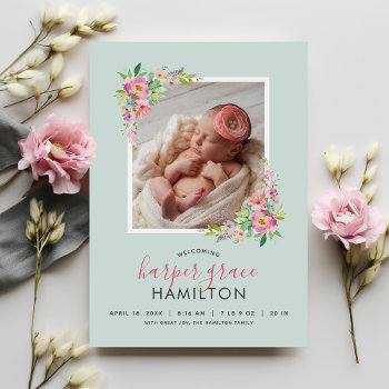 Spring Garden Magnetic Photo Birth Announcement by rileyandzoe at Zazzle