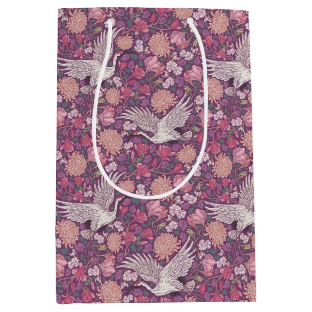 Spring Garden Mother's Day Asian Crane Chinese Medium Gift Bag (Front)