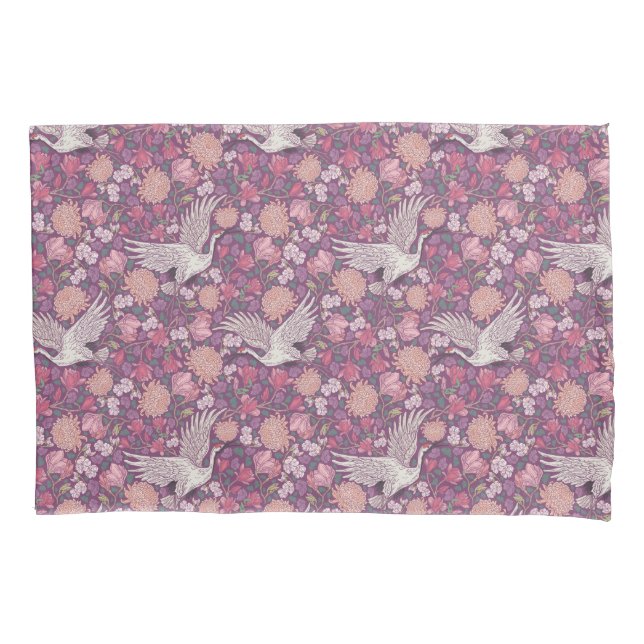 Spring Garden Mother's Day Asian Crane Chinese Pillow Case (Front)