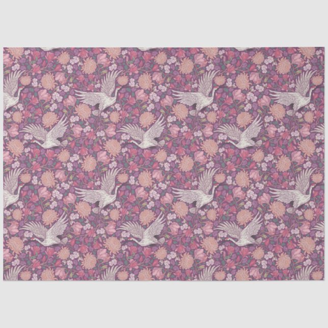 Spring Garden Mother's Day Asian Crane Chinese Tissue Paper (Front)