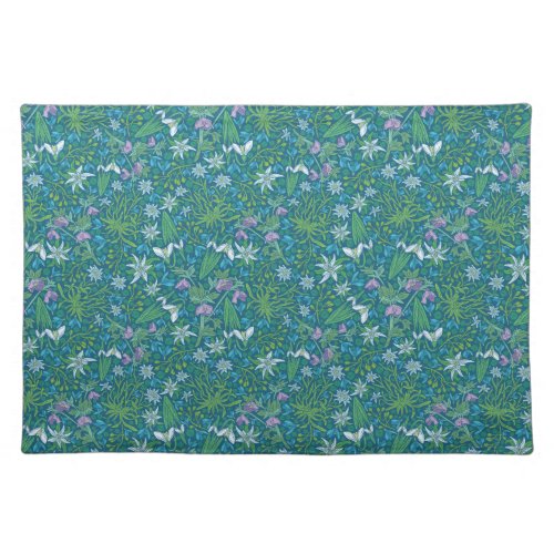 Spring Garden Mothers Day Blue Purple White Cloth Placemat