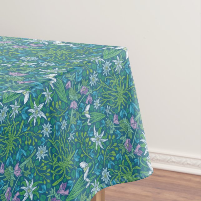 Spring Garden Mother's Day Blue Purple White Tablecloth (In Situ)