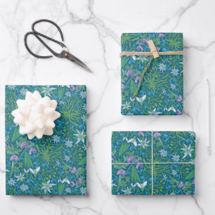 Spring Garden Mother's Day Blue Purple White Wrapping Paper Sheets