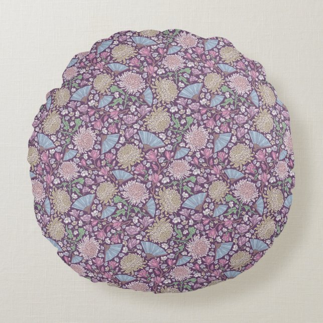 Spring Garden Mother's Day Chrysanthemum Mum Japan Round Pillow (Front)