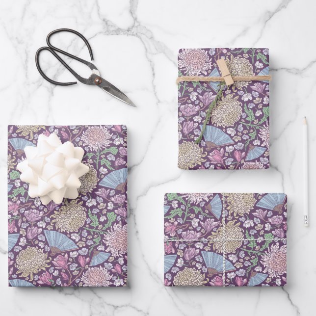 Spring Garden Mother's Day Chrysanthemum Mum Japan Wrapping Paper Sheets (Front)