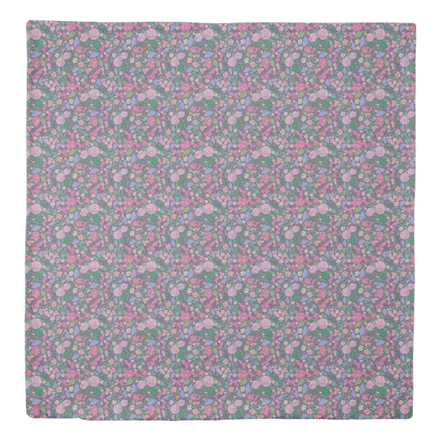 Spring Garden Mother's Day Poppies Japanese Fans Duvet Cover (Front)