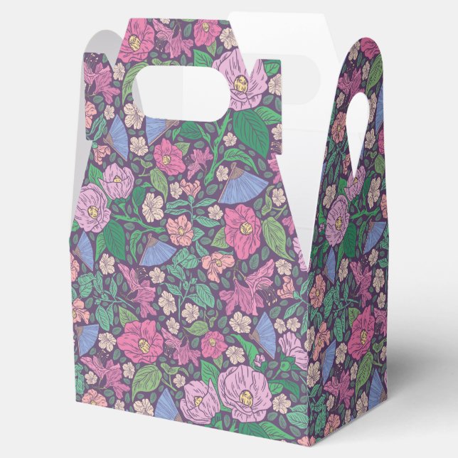 Spring Garden Mother's Day Poppies Japanese Fans Favor Boxes (Opened)