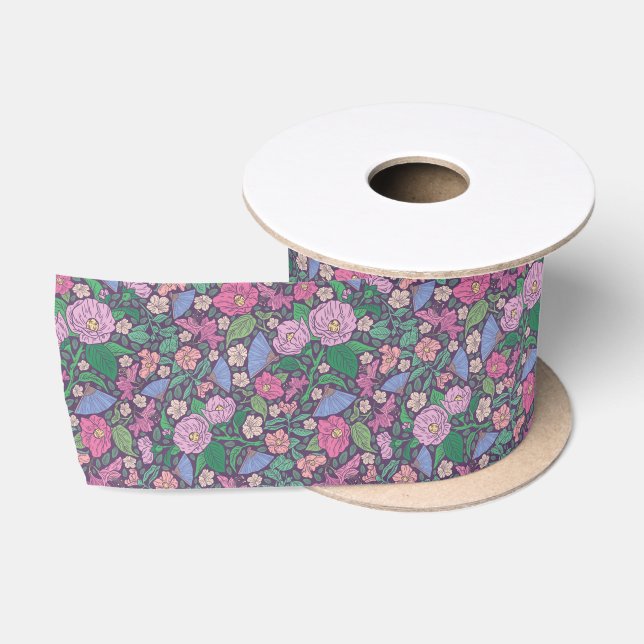 Spring Garden Mother's Day Poppies Japanese Fans Satin Ribbon (Spool)