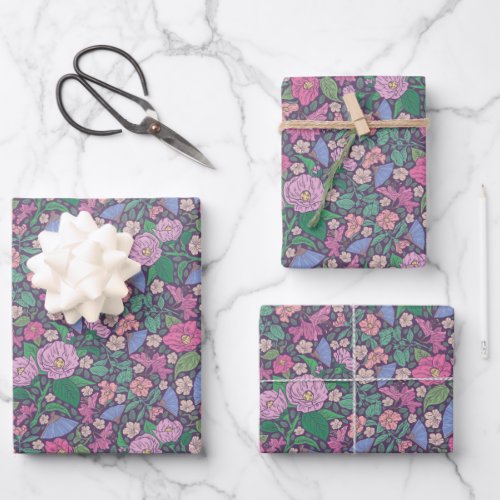 Spring Garden Mothers Day Poppies Japanese Fans  Wrapping Paper Sheets