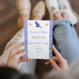 Spring Garden Party Cat Lavender Custom Invitation