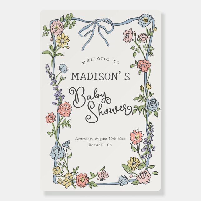 Spring Garden Party Floral Baby Shower Welcome Foam Board (Front)