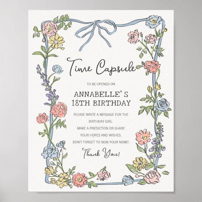 Spring Garden Party Floral Birthday Time Capsule Poster (Front)