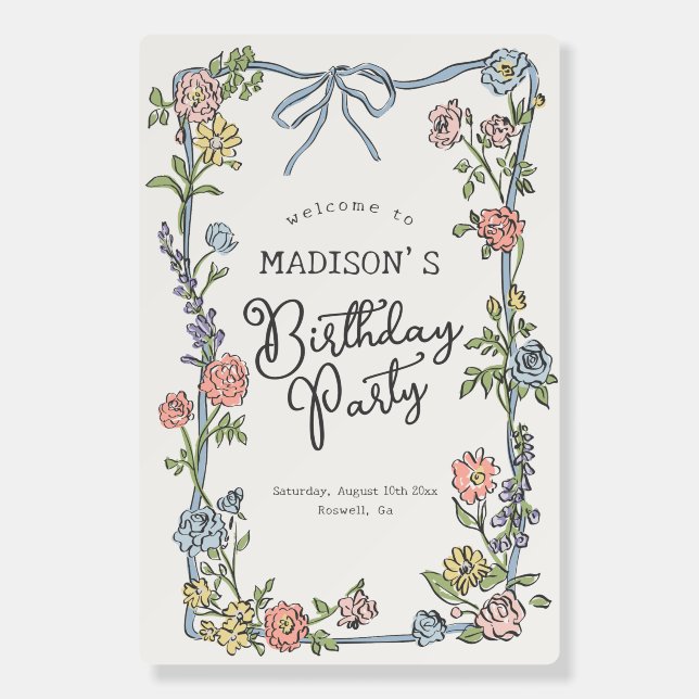 Spring Garden Party Floral Birthday Welcome Sign (Front)
