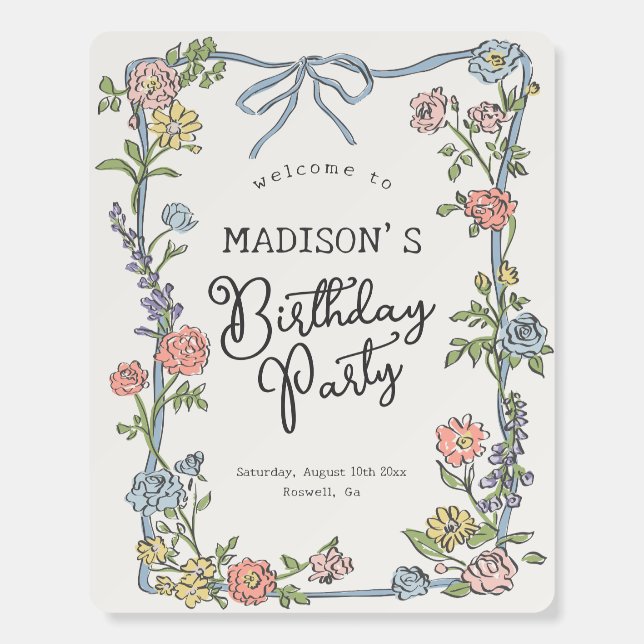 Spring Garden Party Floral Birthday Welcome Sign (Front)