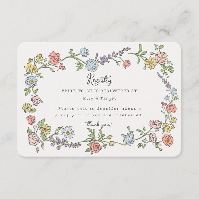 Spring Garden Party Floral Registry Invite Insert (Front)