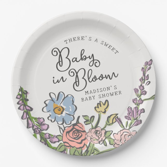 Spring Garden Party Pastel Floral Baby Shower Paper Plates (Front)