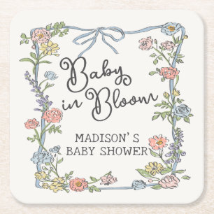 Spring Garden Party Pastel Floral Baby Shower Square Paper Coaster