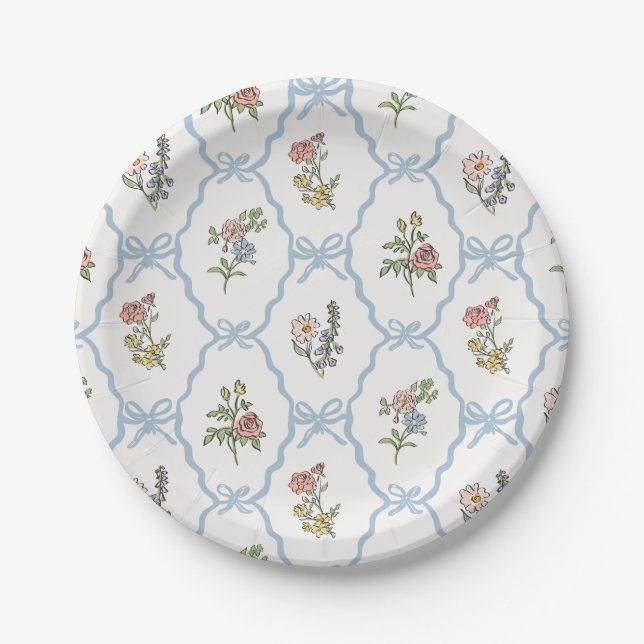 Spring Garden Party Pastel Floral Coquette Paper Plates (Front)