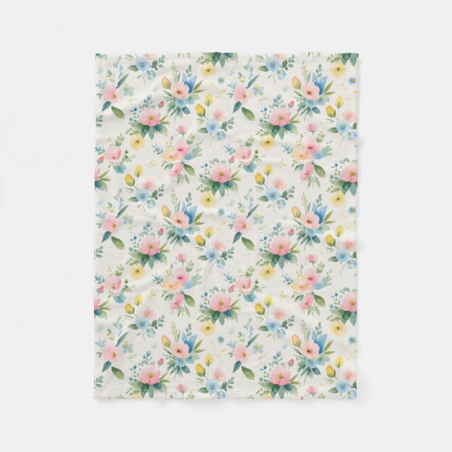 spring garden pastel florals fleece blanket (Front)