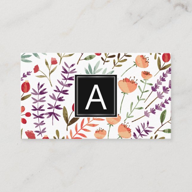 Spring Garden Pattern | Monogram Business Card (Front)