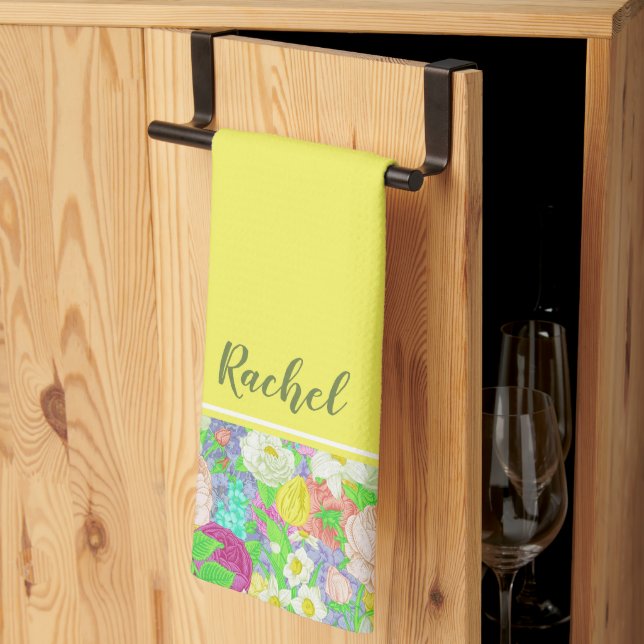 Spring garden personalized kitchen towel (Thirds Fold)