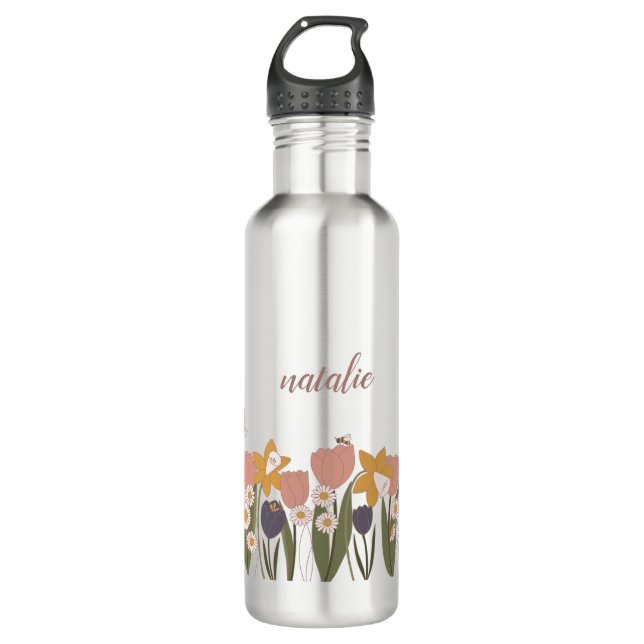 Spring Garden Personalized Stainless Steel Water Bottle (Front)