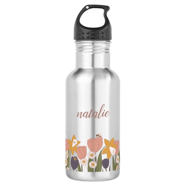 Spring Garden Personalized Stainless Steel Water Bottle (Front)