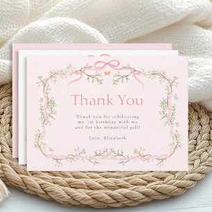 Spring Garden Pink and Green 1st Birthday Thank You Card