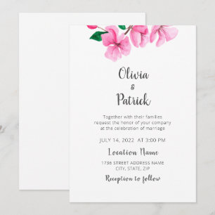 Spring Garden. Pink cherry blossom. Modern Wedding Invitation